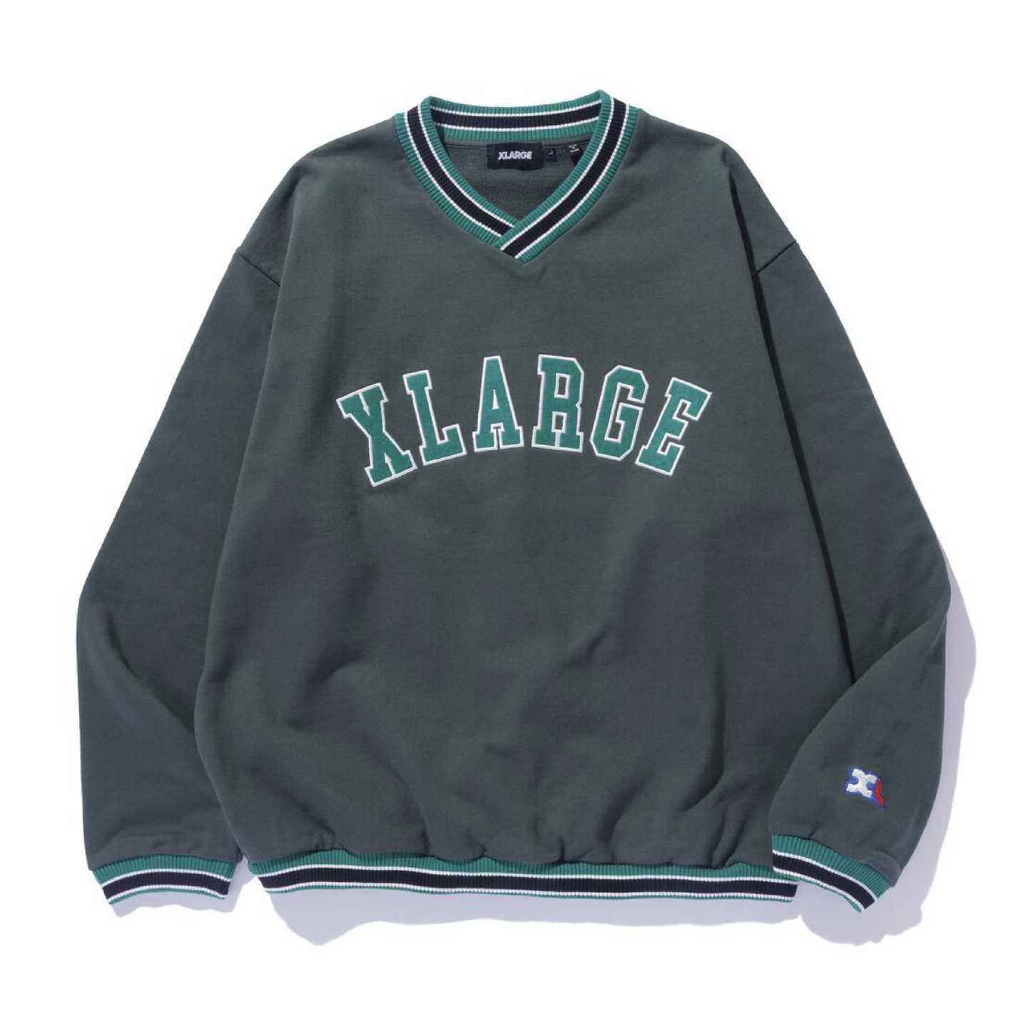 Rib Line V Neck Sweatshirt (Green)