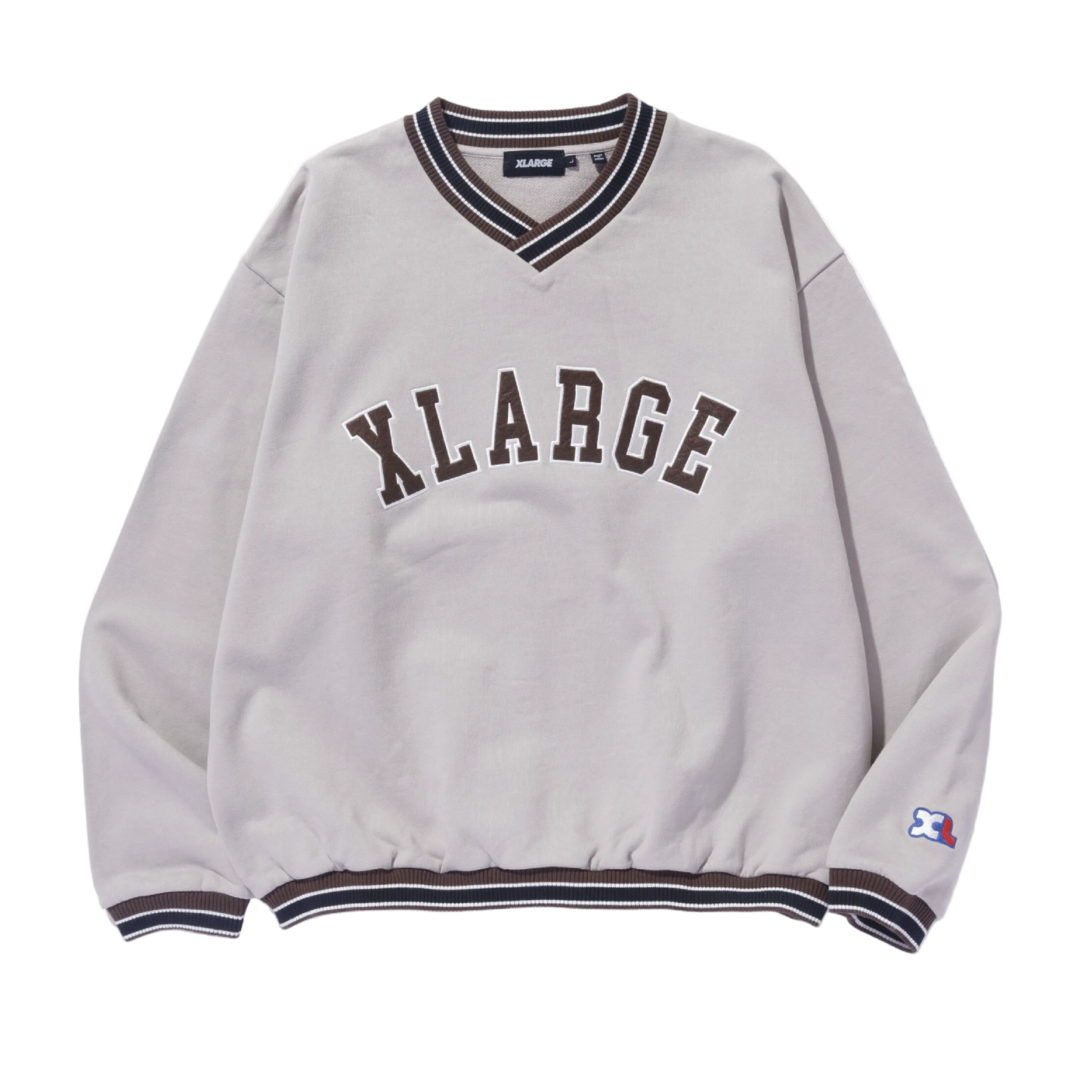 Rib Line V Neck Sweatshirt (Beige)