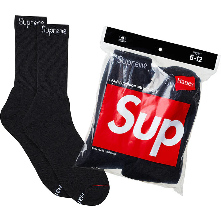 Supreme®/Hanes® Crew Socks (4 Pack) (Black)