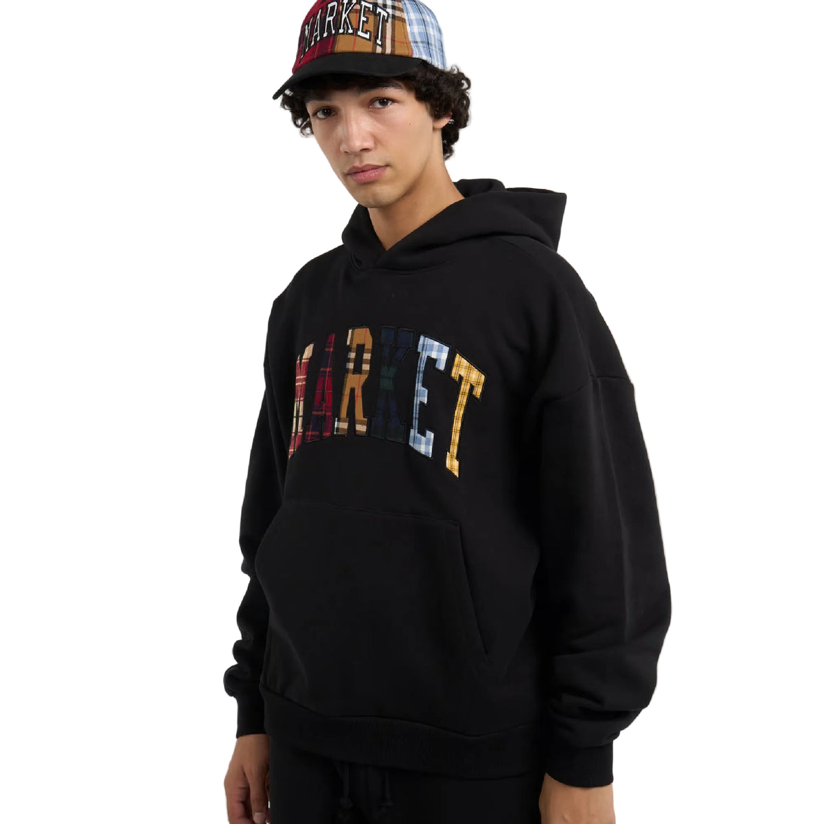 Plaid Applique Arc Hoodie (Black)