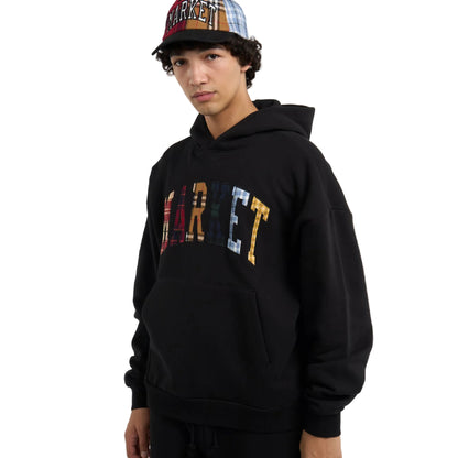 Plaid Applique Arc Hoodie (Black)