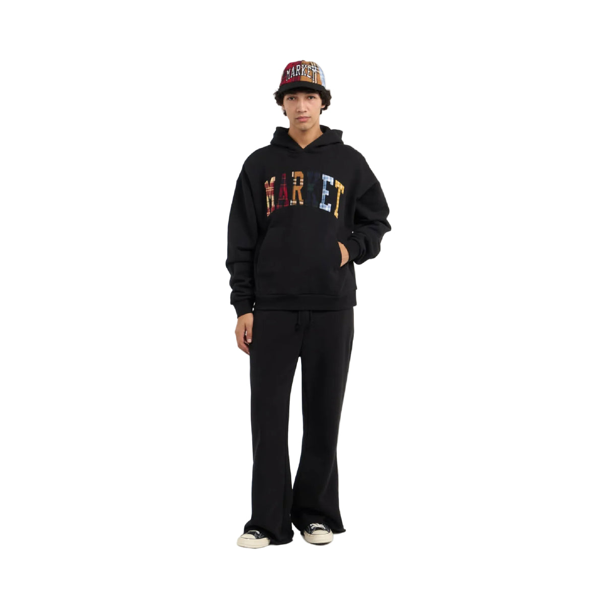 Plaid Applique Arc Hoodie (Black)