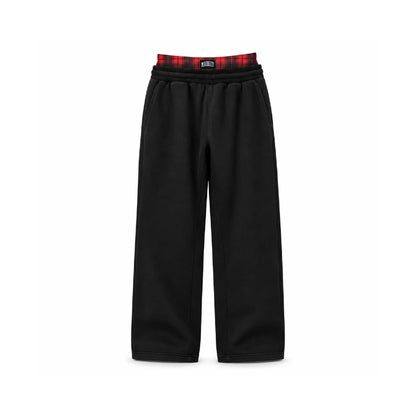 Plaid Applique Arc Open Leg Sweatpants (Black)
