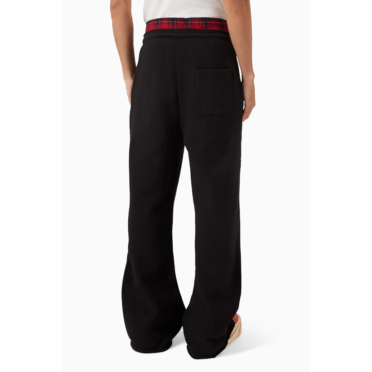 Plaid Applique Arc Open Leg Sweatpants (Black)
