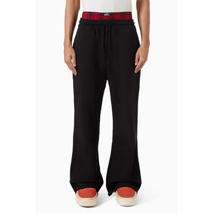 Plaid Applique Arc Open Leg Sweatpants (Black)