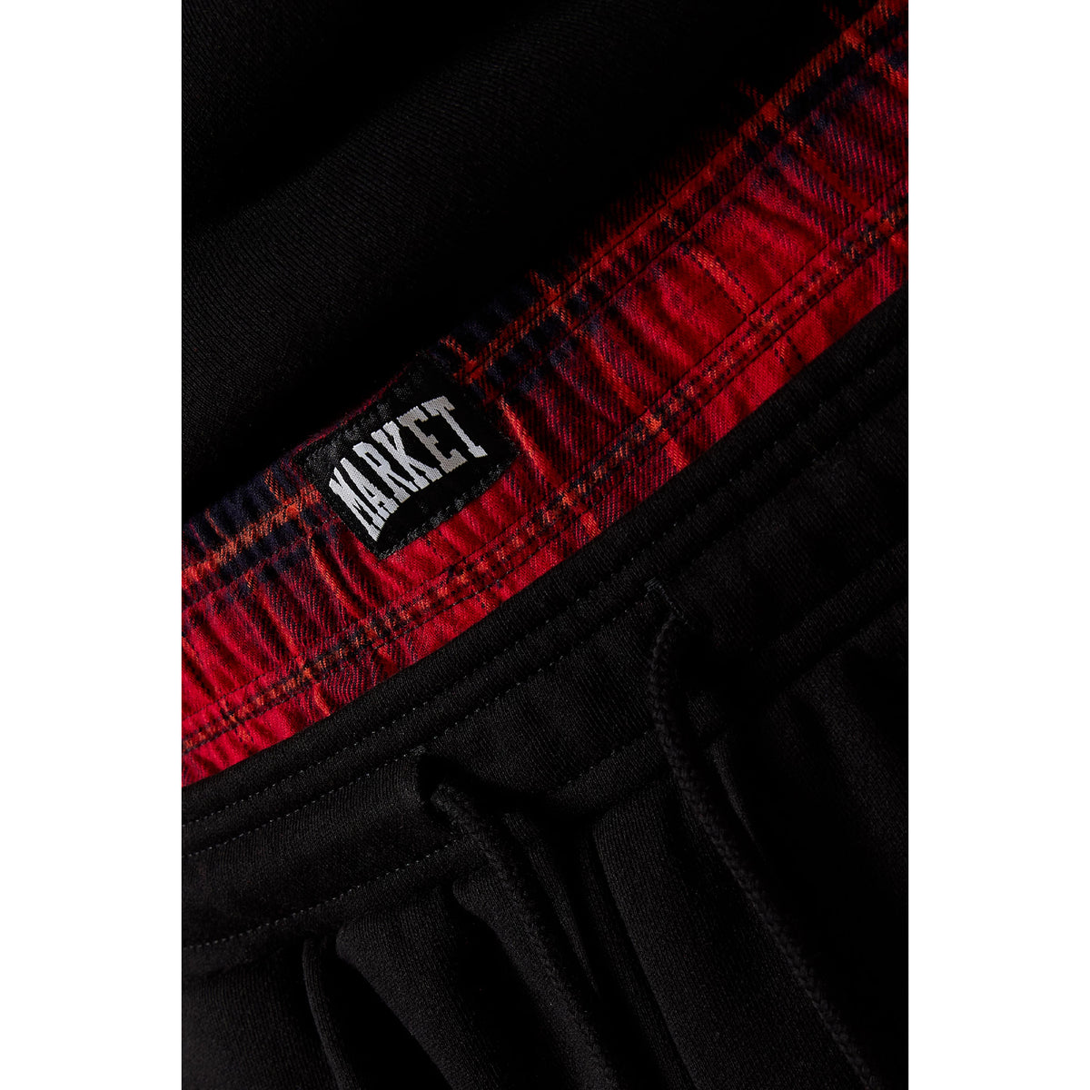 Plaid Applique Arc Open Leg Sweatpants (Black)