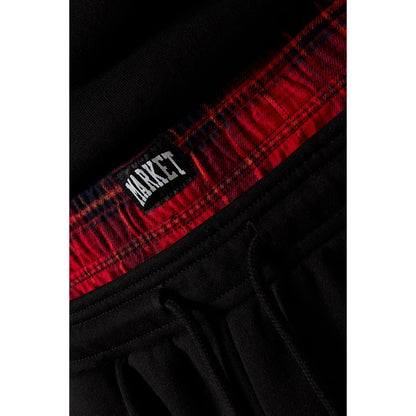 Plaid Applique Arc Open Leg Sweatpants (Black)