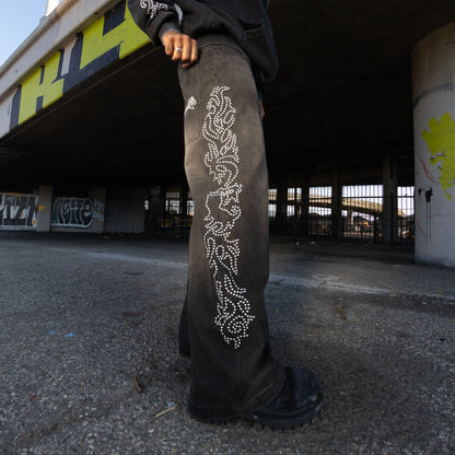 Pretty Flacko Extra Wide Leg Pants (Black Vintage Wash Denim)