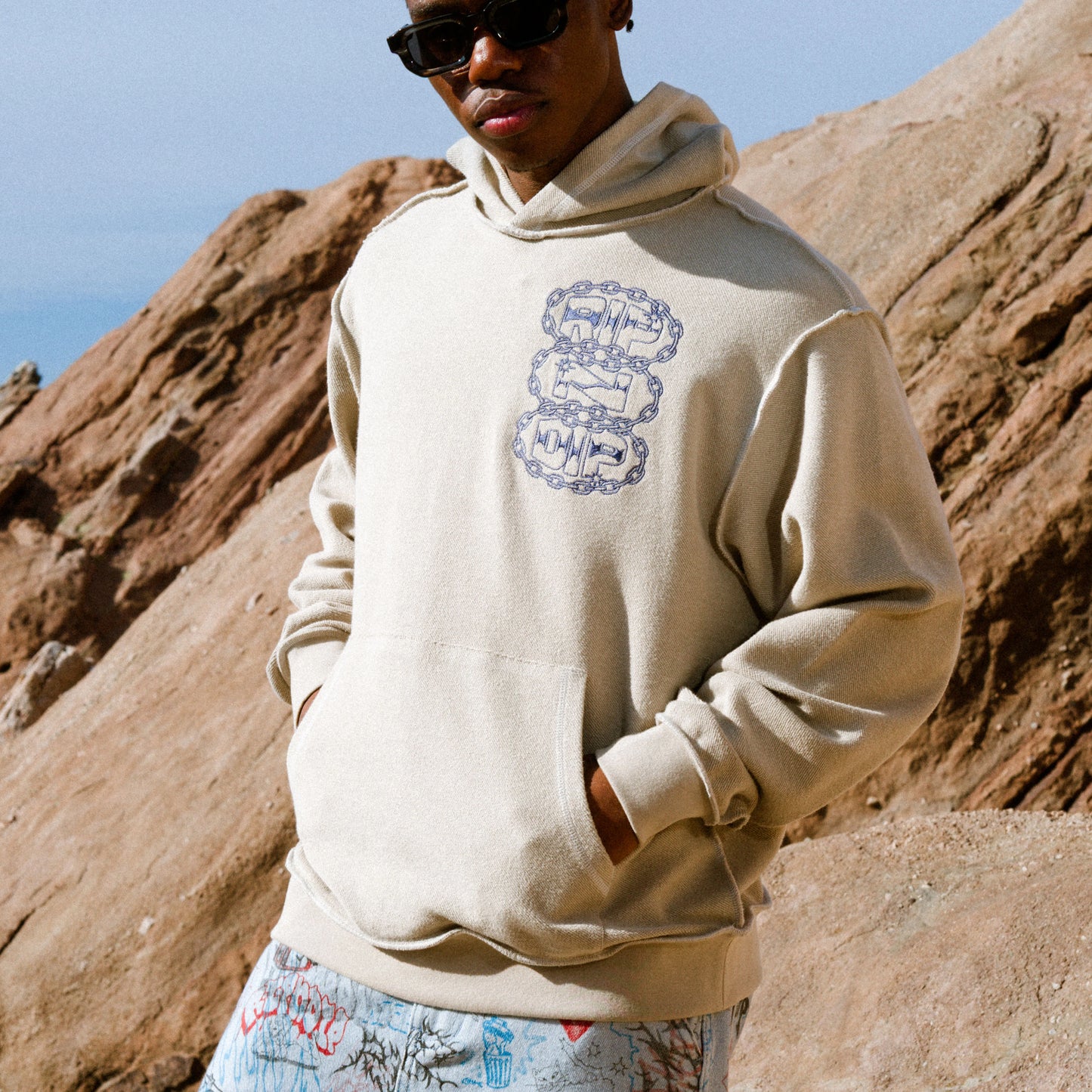 Linked Up Reversed Stitch Hoodie (Khaki)