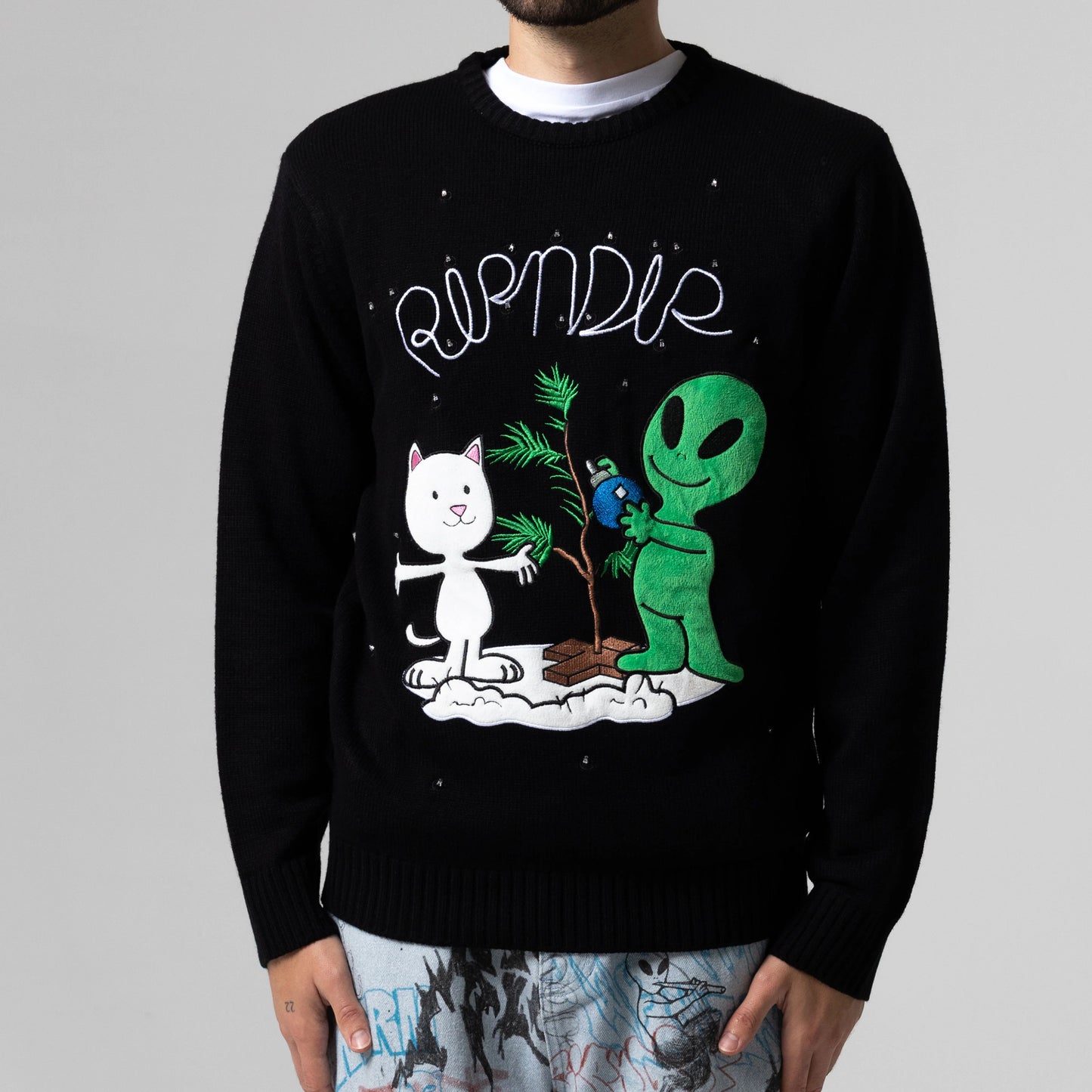 Alien/Nerm Christmas Light Up Knit Sweater (Black)