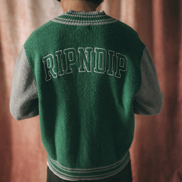 Team Spirit Varsity Cardigan (Green Grey)